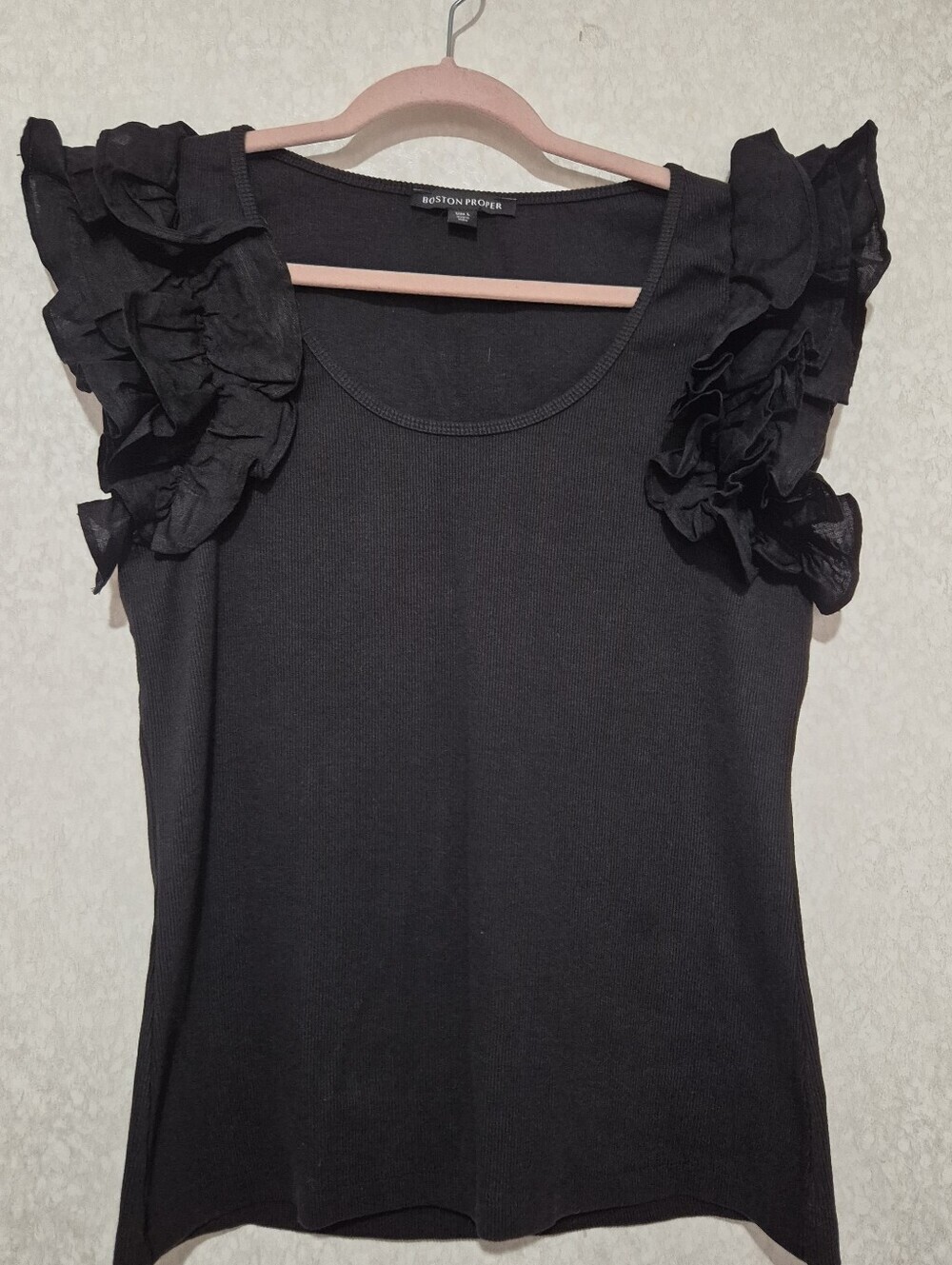 Boston Proper Black Ruffle Sleeve Tank Top..Size:L